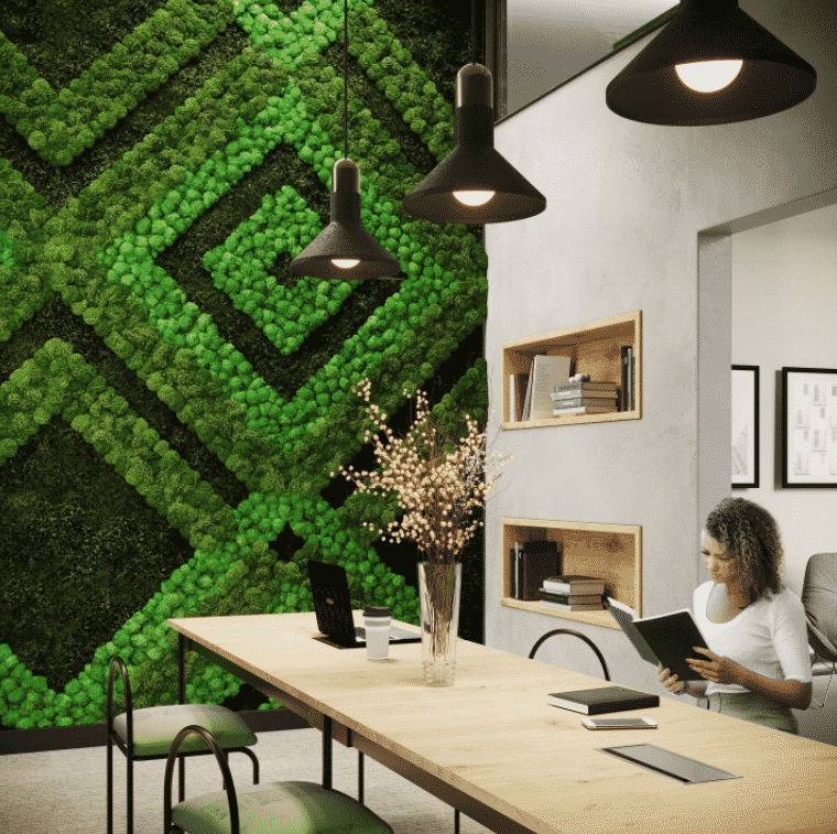 Product: Acoustic Moss Walls. 
Moss: Mixed Moss.